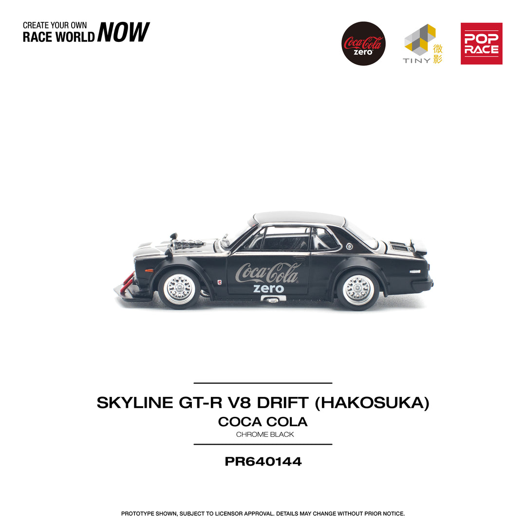 [Preorder] POPRACE 1:64 NISSAN SKYLINE GT-R V8 DRIFT (HAKOSUKA) COCA COLA ZERO CHROME BLACK