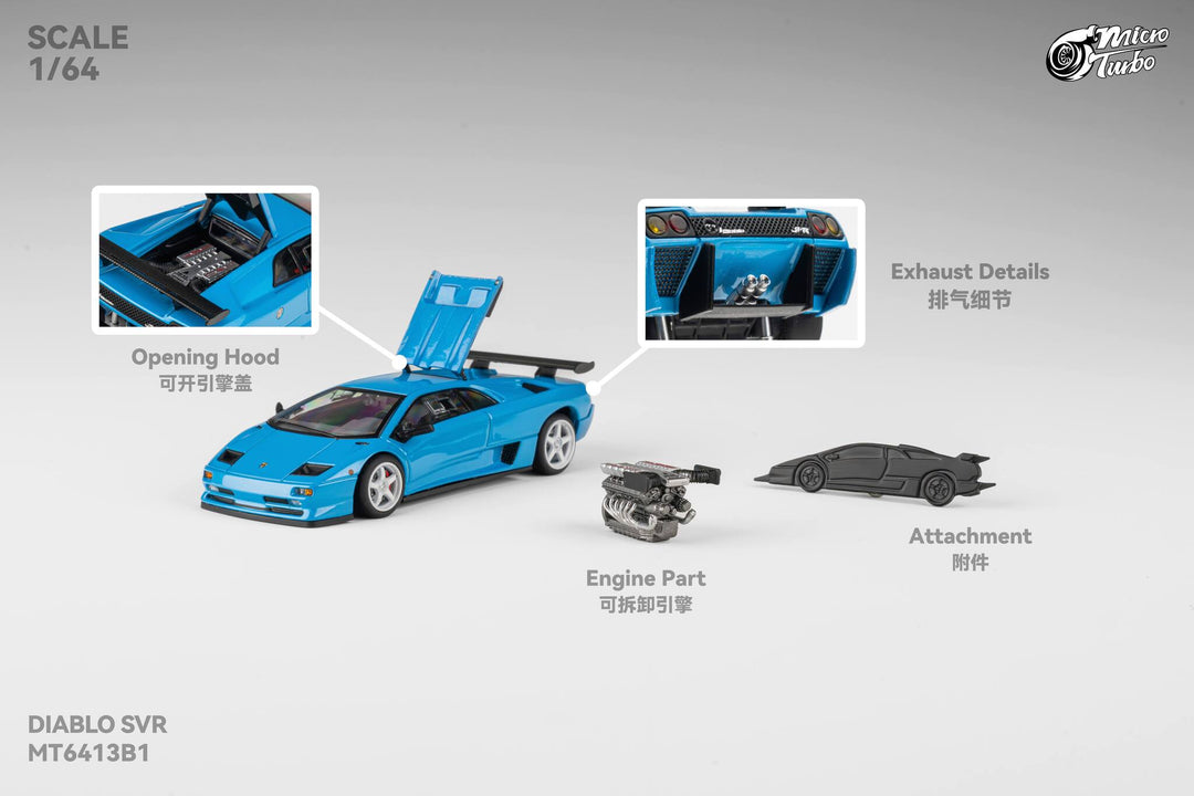 [Preorder] Microturbo 1:64 Lamborghini Custom Diablo SVR - Metallic Blue MT6413B1