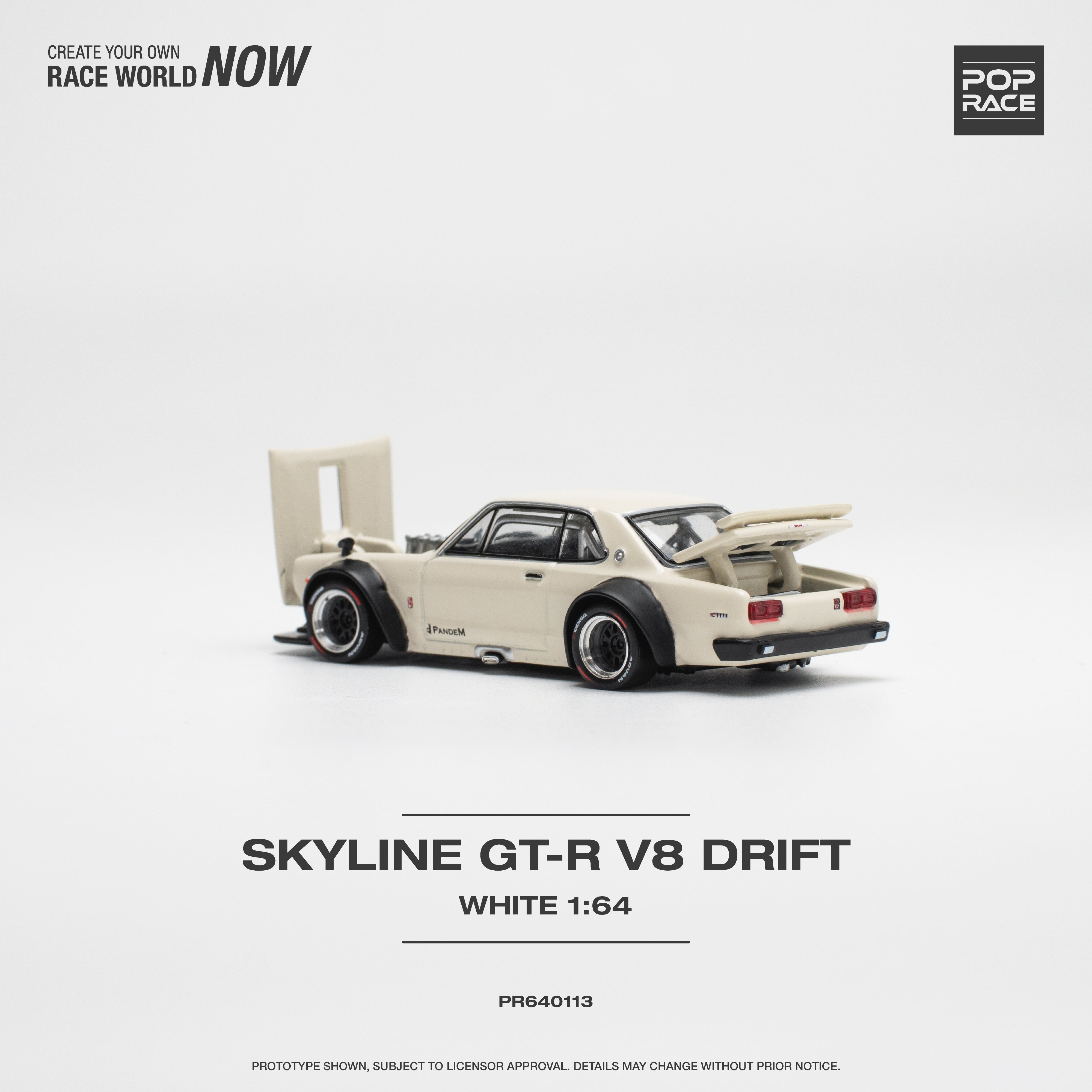 POPRACE 1:64 SKYLINE GT-R V8 DRIFT (HAKOSUKA) - WHITE PR640113