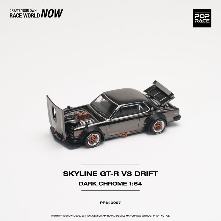 [Preorder] POPRACE 1:64 SKYLINE GT-R V8 DRIFT (HAKOSUKA) DARK CHROME