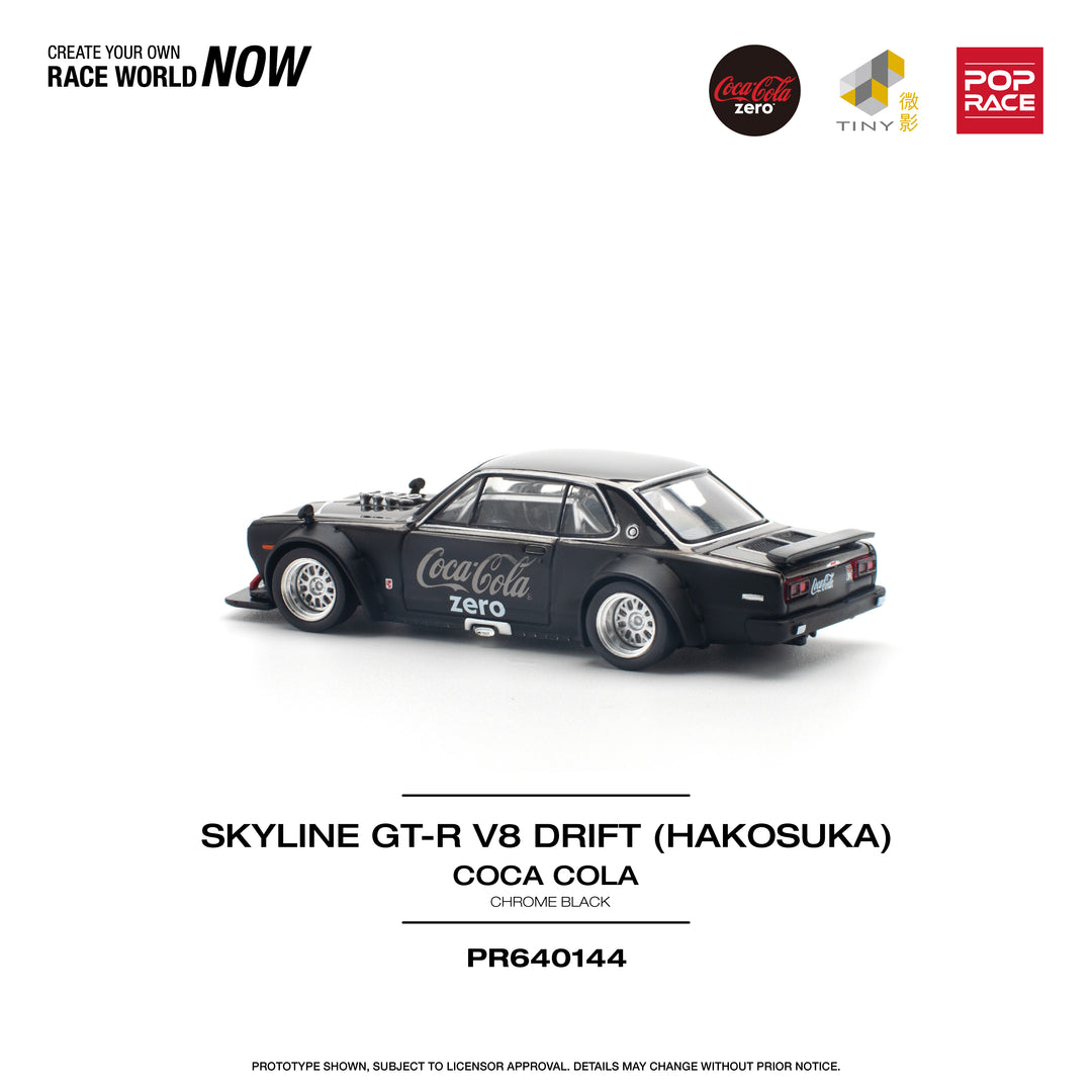 [Preorder] POPRACE 1:64 NISSAN SKYLINE GT-R V8 DRIFT (HAKOSUKA) COCA COLA ZERO CHROME BLACK