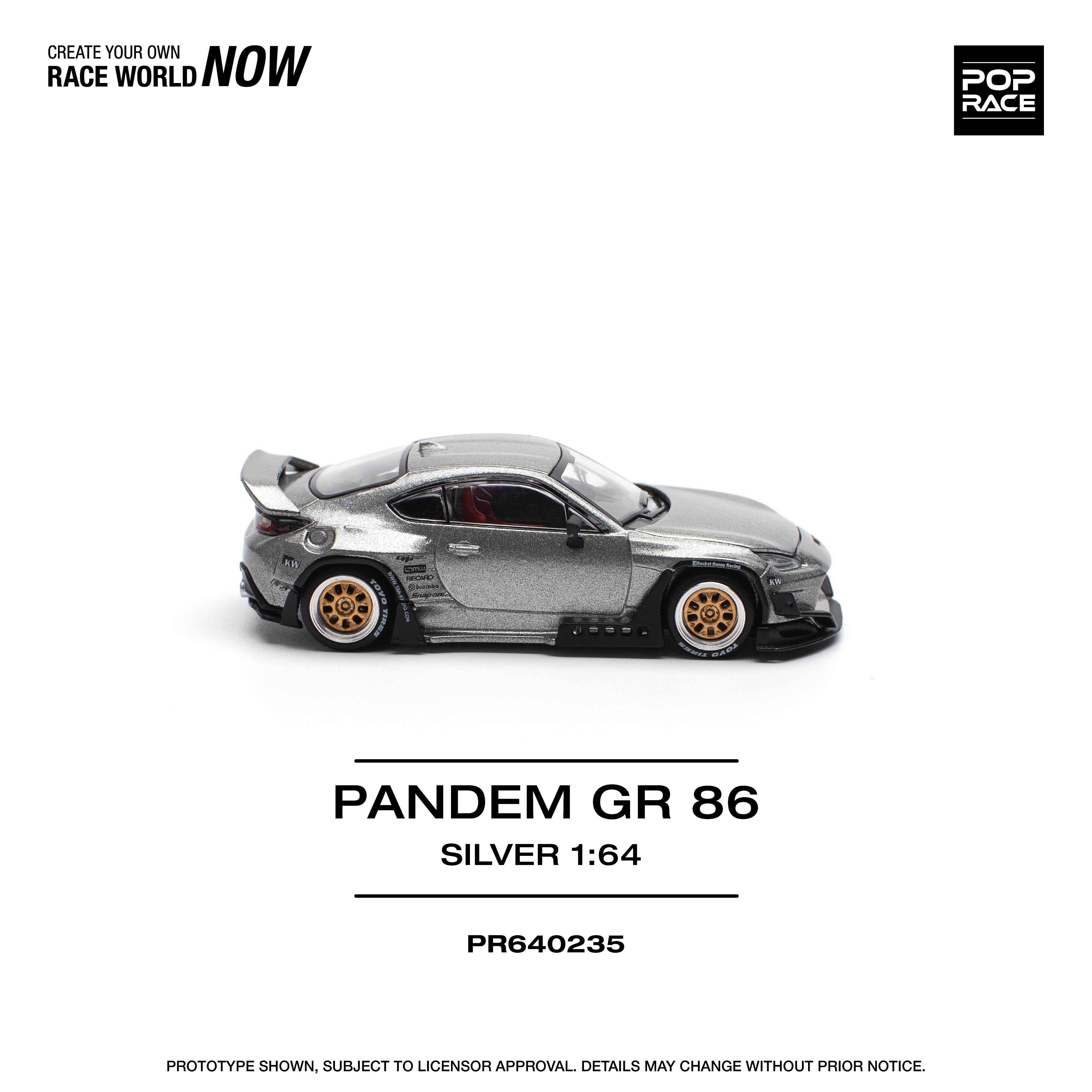 POPRACE 1:64 TOYOTA PANDEM GR86 SILVER PR640235 – Horizon Diecast
