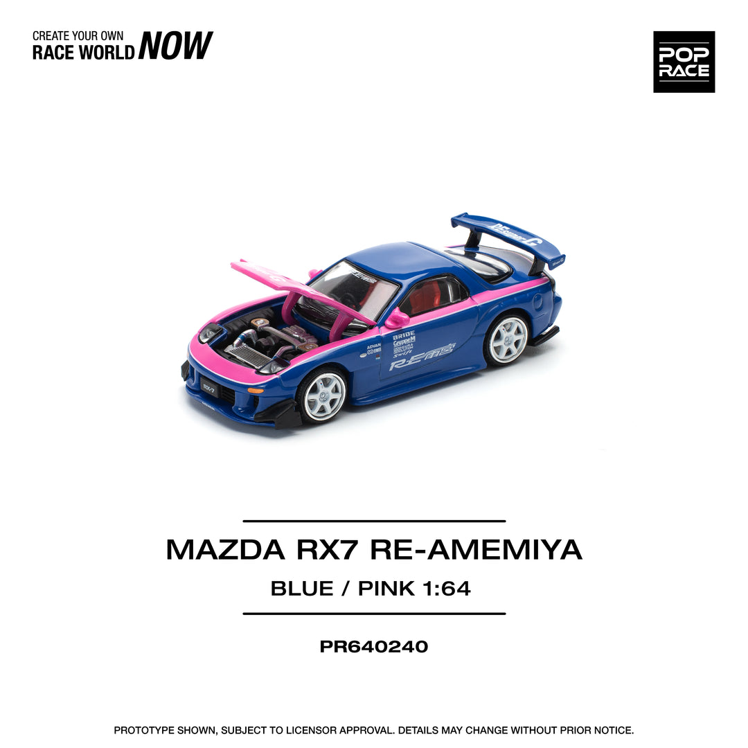 [Preorder] POPRACE 1:64 MAZDA RX7 RE-AMEMIYA - BLUE/PINK PR640240