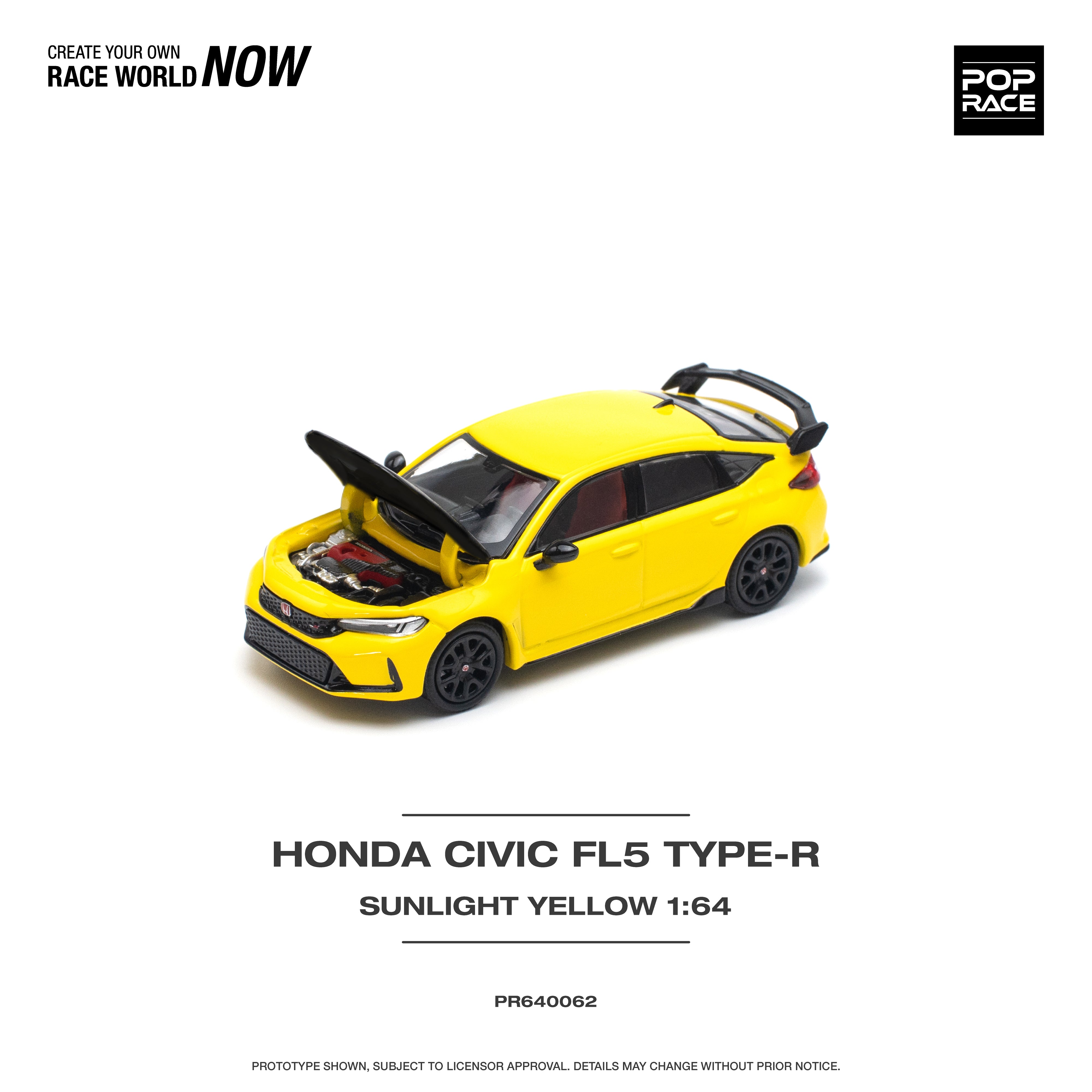 POPRACE 1:64 HONDA CIVIC FL5 TYPE-R SUNLIGHT YELLOW PR640062