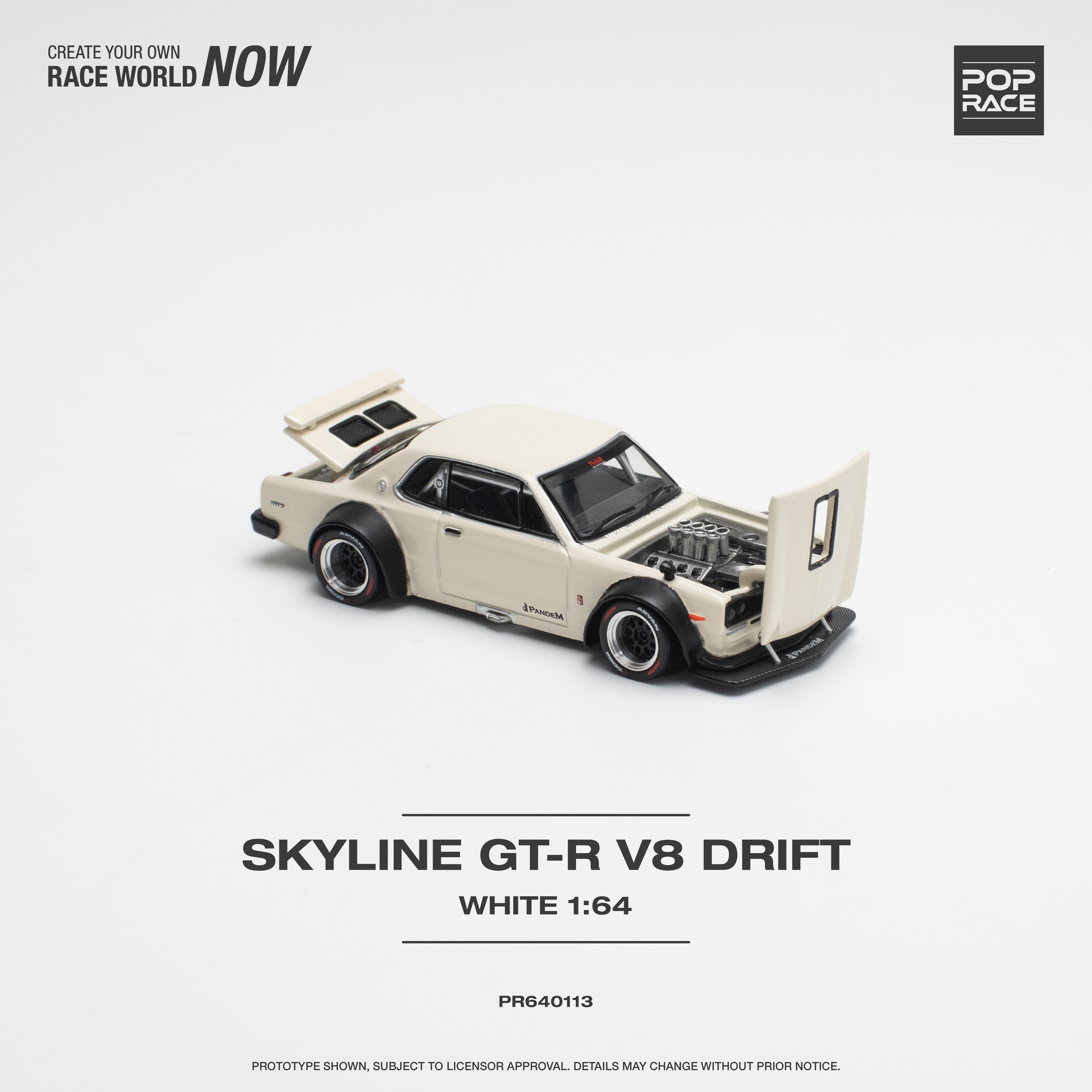 POPRACE 1:64 SKYLINE GT-R V8 DRIFT (HAKOSUKA) - WHITE PR640113