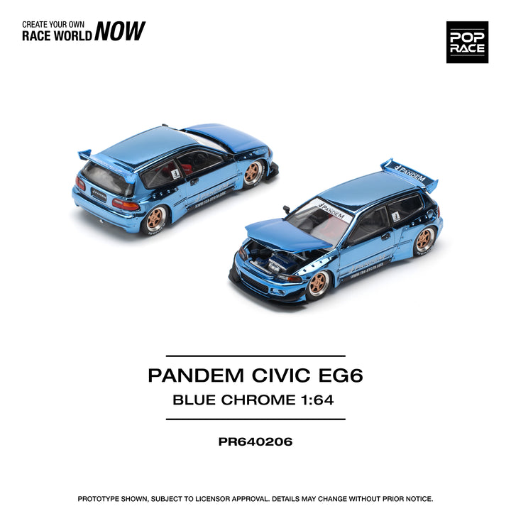 [Preorder] POPRACE 1:64 PANDEM CIVIC EG6 - BLUE CHROME PR640206