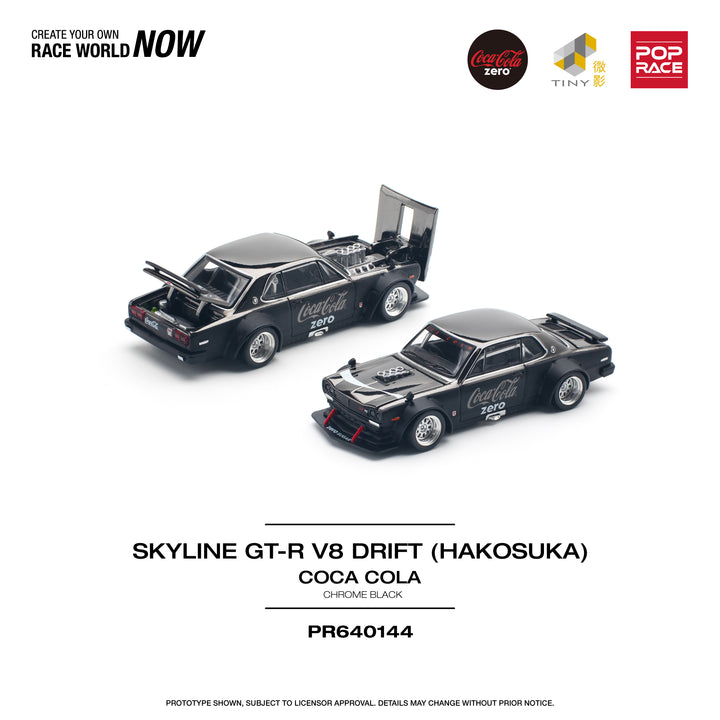 [Preorder] POPRACE 1:64 NISSAN SKYLINE GT-R V8 DRIFT (HAKOSUKA) COCA COLA ZERO CHROME BLACK