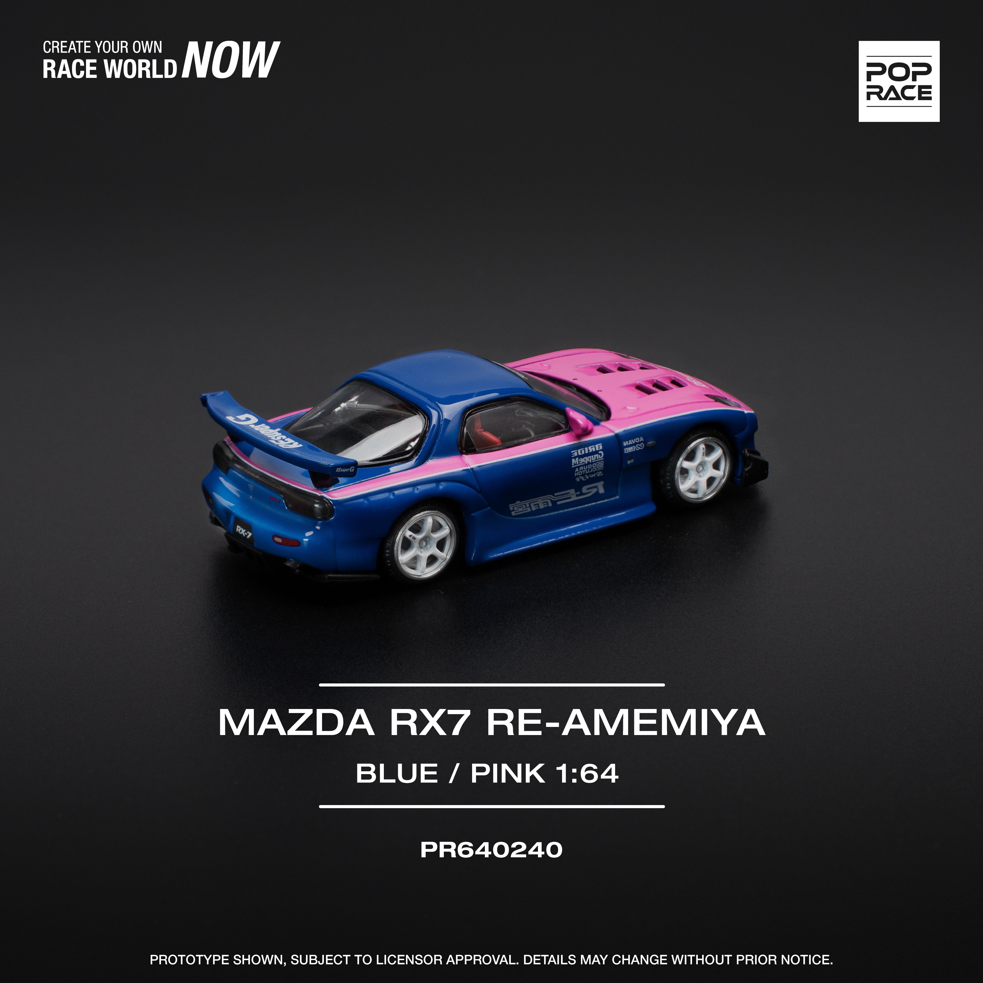 POPRACE 1:64 MAZDA RX7 RE-AMEMIYA - BLUE/PINK PR640240 – Horizon