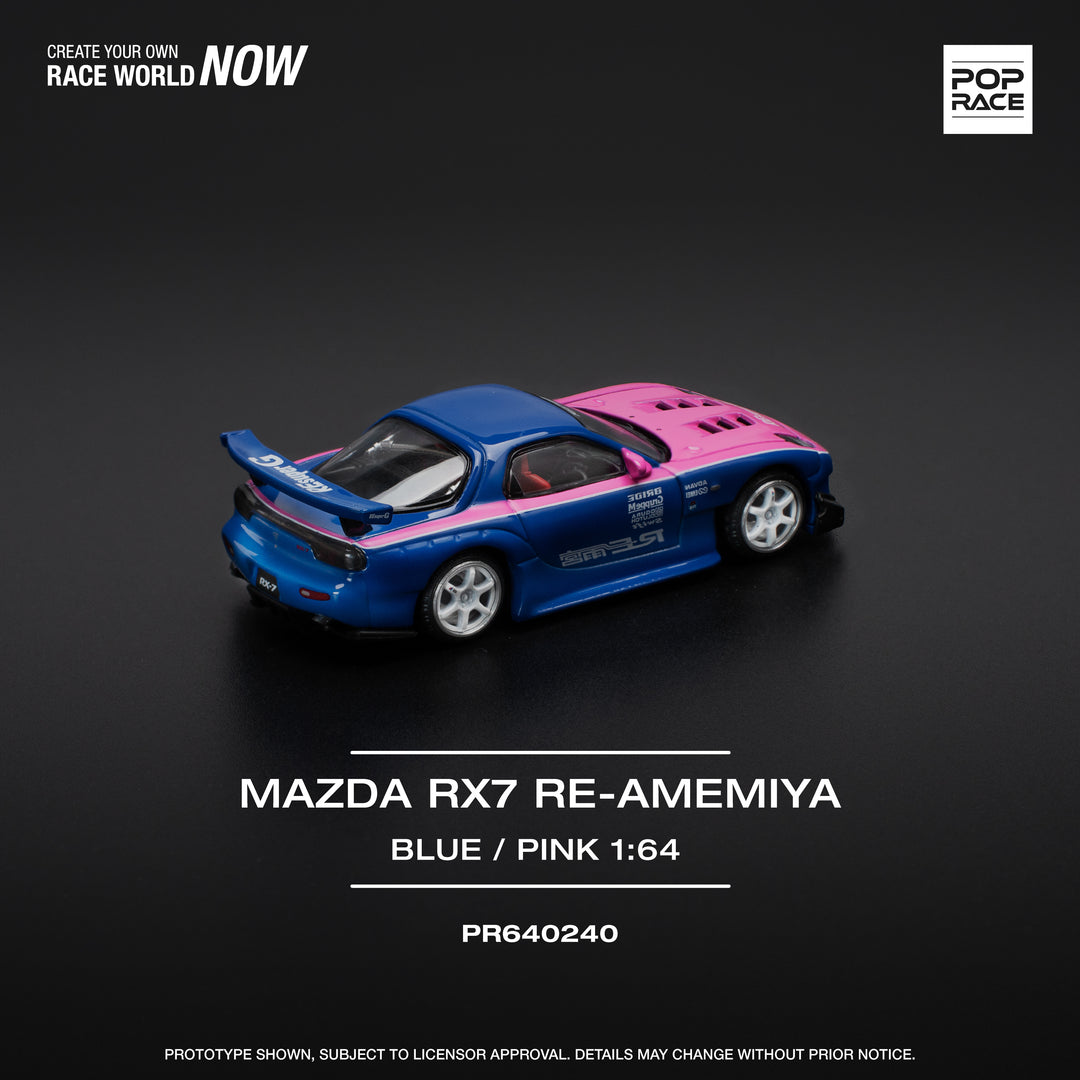 [Preorder] POPRACE 1:64 MAZDA RX7 RE-AMEMIYA - BLUE/PINK PR640240