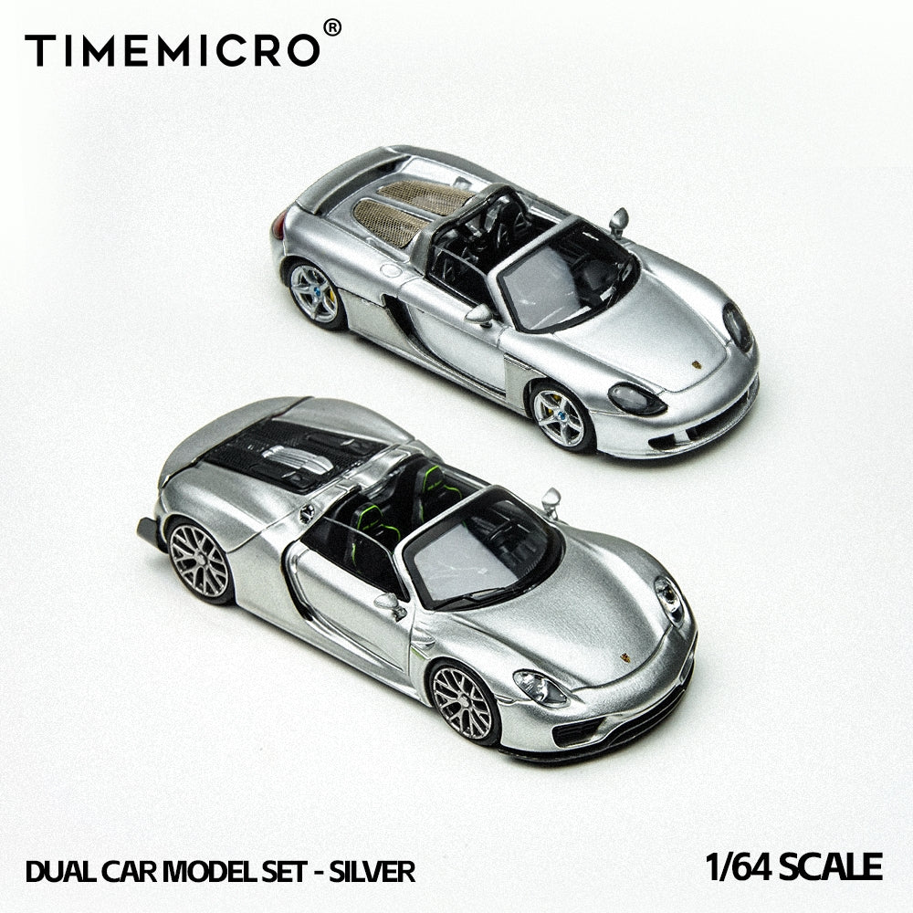 TimeMicro 1:64 Porsche 918 Spyder and CARRERA GT Silver Set
