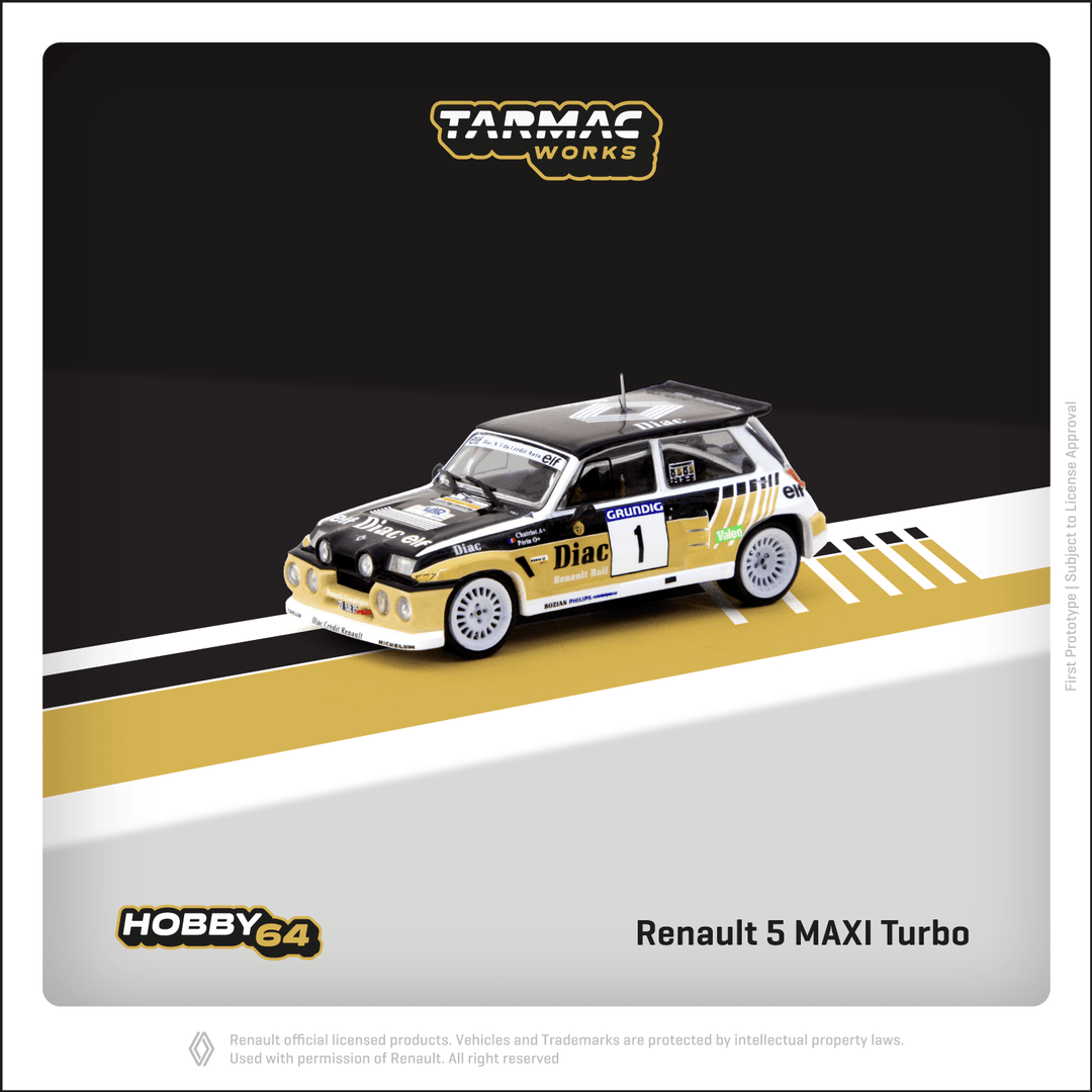 Tarmac Works 1:64 Renault 5 MAXI Turbo Rallye du Var 1986 François Chatriot / Michel Périn T64-TL061-86RDV01