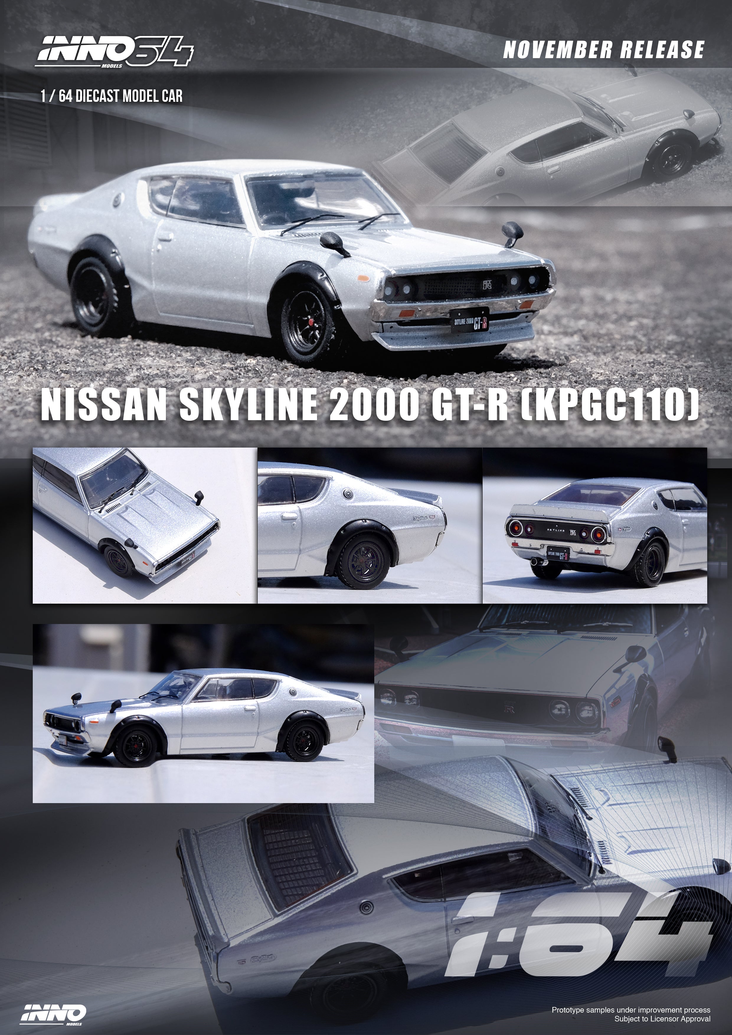 Inno64 1:64 Nissan Skyline 2000 GT-R (KPGC110) Silver IN64-KPGC110