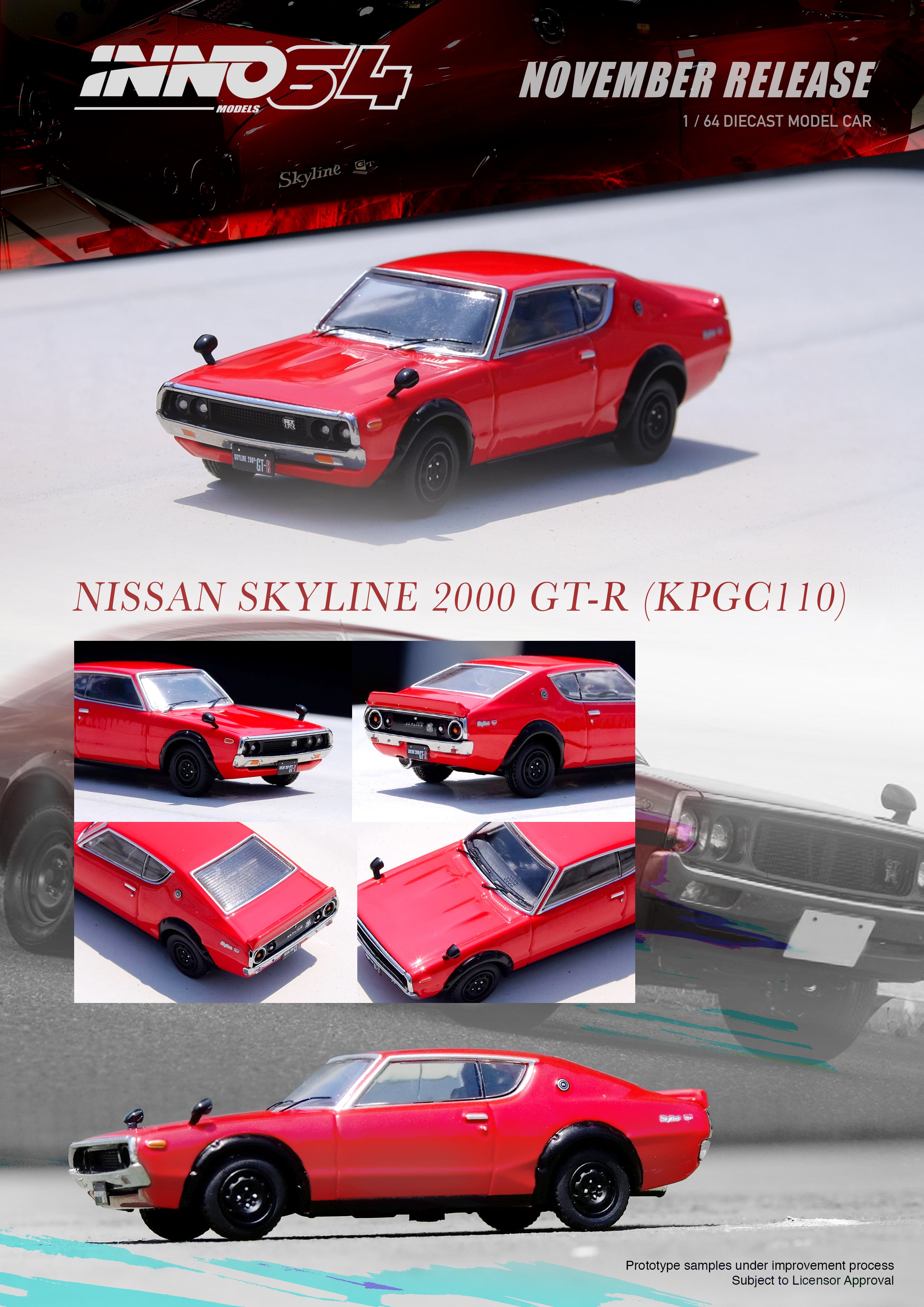 Inno64 1:64 Nissan Skyline 2000 GT-R (KPGC110) Red IN64-KPGC110