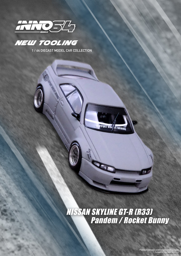 [Preorder] Inno64 1:64 Nissan Skyline GTR (R33) "Pandem / Rocket Bunny" Grey Matte