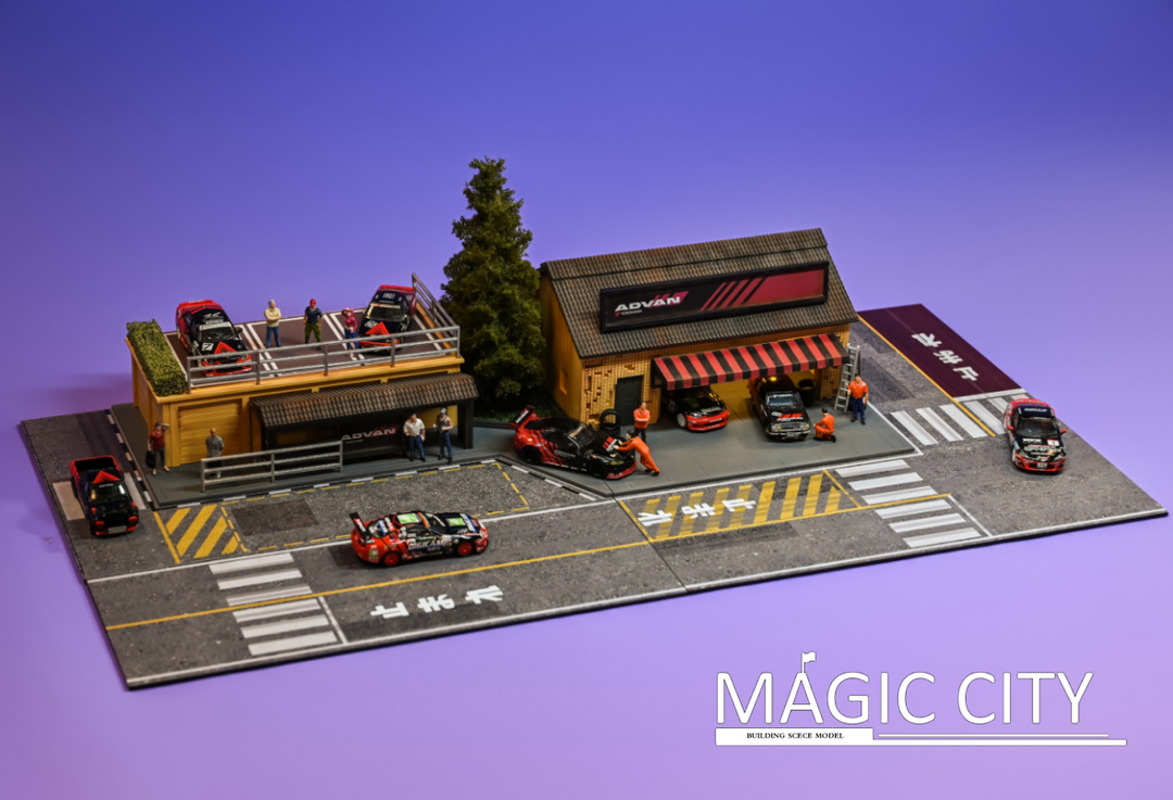 [Preorder] Magic City 1:64 Diorama ADVAN Tuner Shop & Bus Stop