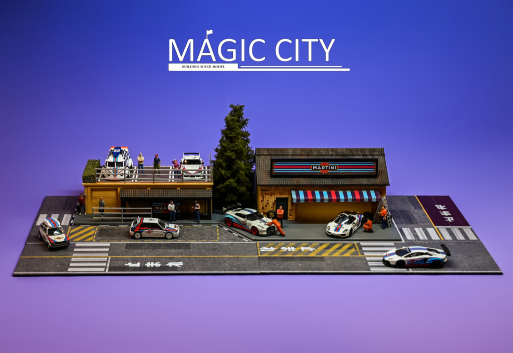 Magic City 1:64 Diorama MARTINI Tuner Shop & Bus Stop 110077