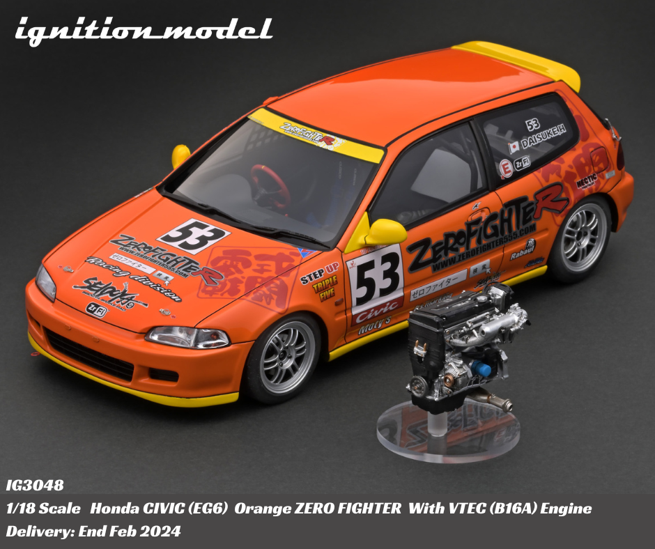 IG 1:18 Honda Civic (EG6) Orange ZERO FIGHTER With VTEC (B16A) Engine