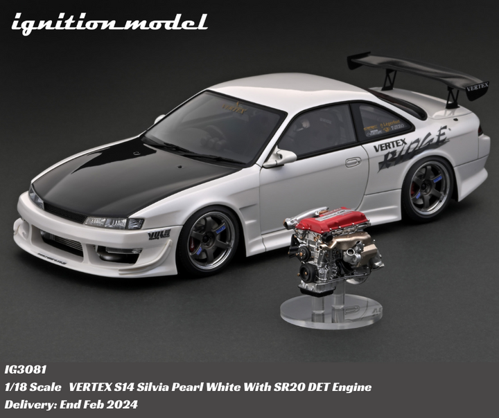 IG 1:18 VERTEX S14 Silvia Pearl White With SR20 DET Engine