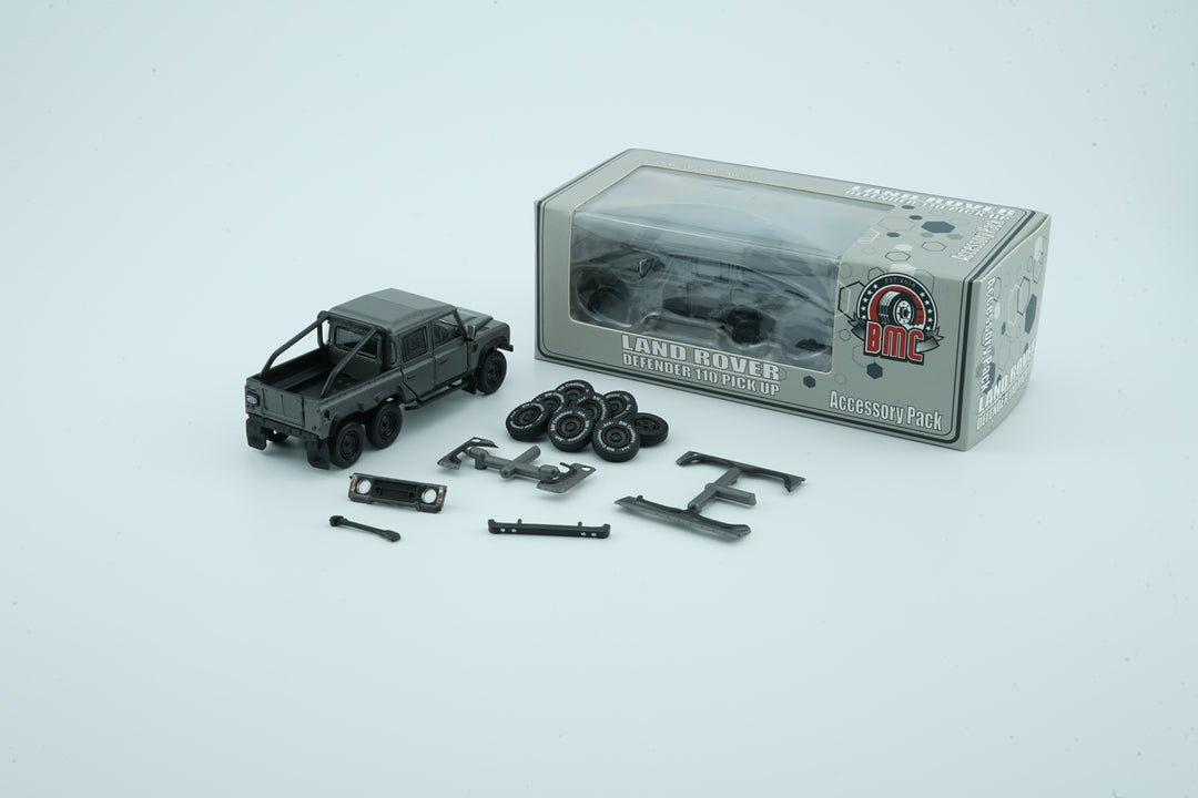 [Preorder] BM Creation 1:64 Land Rover 2016 Defender 110 Pick Up 6x6 Acc Pack - Dark Grey Silver (RHD)
