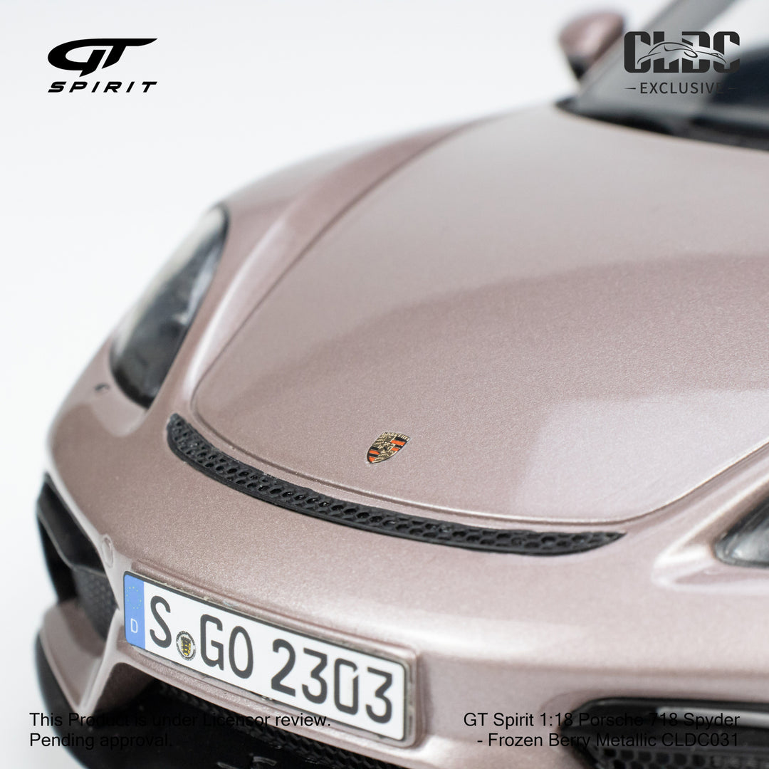 [Preorder] GT Spirit 1:18 Porsche 718 Spyder - Frozen Berry Metallic CLDC Exclusive