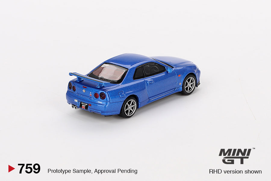 [Preorder] Mini GT 1:64 Nissan Skyline GT-R (R34) V-Spec Bayside Blue MGT00759