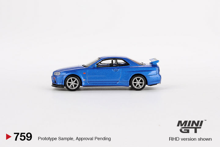 [Preorder] Mini GT 1:64 Nissan Skyline GT-R (R34) V-Spec Bayside Blue MGT00759