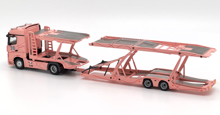 [Preorder] Unique Model 1:64 Mercedes-Benz Actros Double Deck Transporter Pink Pig Livery