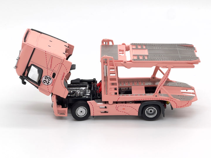 [Preorder] Unique Model 1:64 Mercedes-Benz Actros Double Deck Transporter Pink Pig Livery