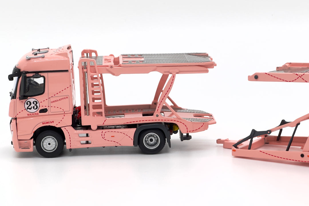 [Preorder] Unique Model 1:64 Mercedes-Benz Actros Double Deck Transporter Pink Pig Livery