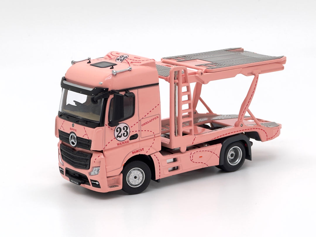 [Preorder] Unique Model 1:64 Mercedes-Benz Actros Double Deck Transporter Pink Pig Livery