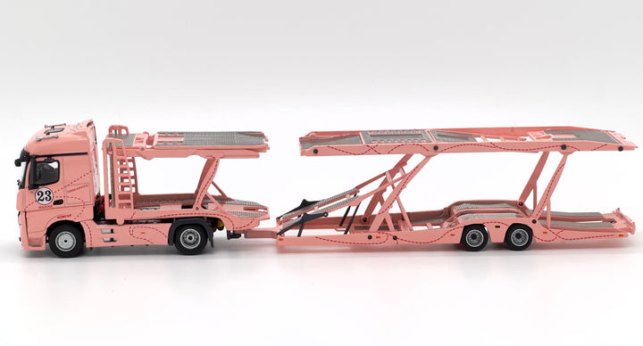 [Preorder] Unique Model 1:64 Mercedes-Benz Actros Double Deck Transporter Pink Pig Livery