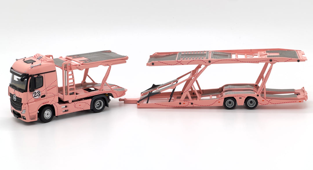 [Preorder] Unique Model 1:64 Mercedes-Benz Actros Double Deck Transporter Pink Pig Livery