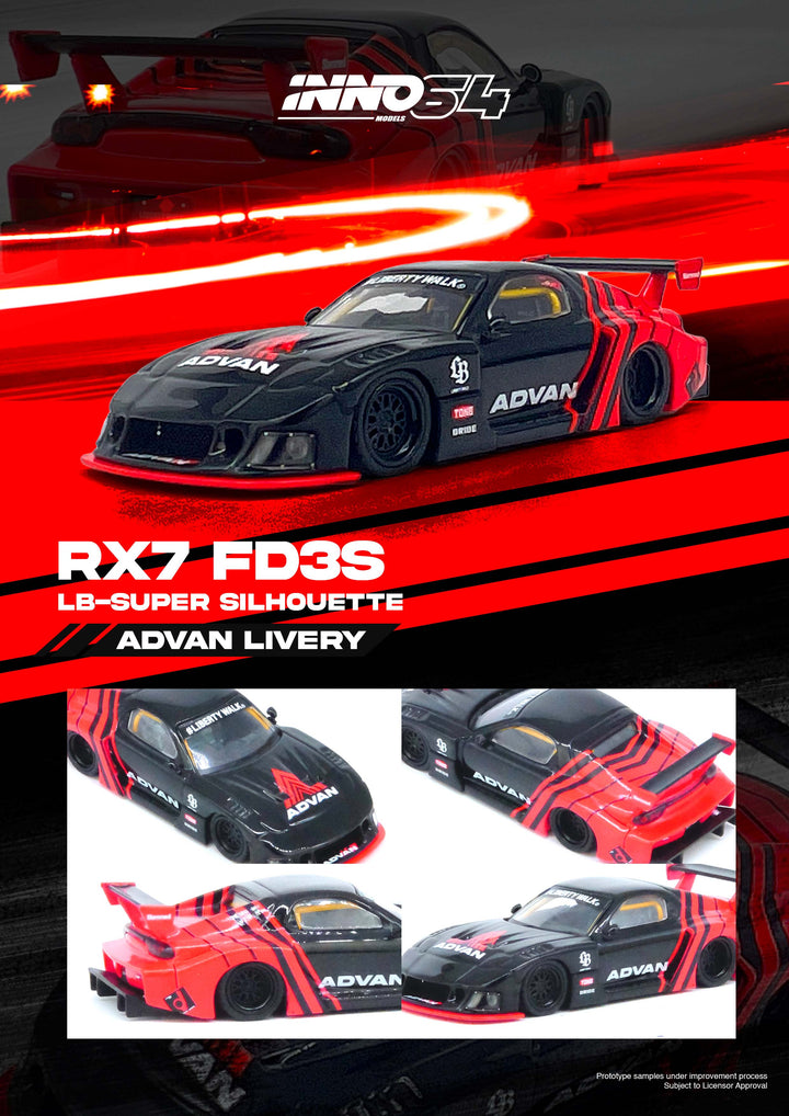 [Preorder] Inno64 1:64 LBWK MAZDA RX7 (FD3S) LB-SUPER SILHOUETTE "ADVAN LIVERY" IN64-LBWK-RX7-05