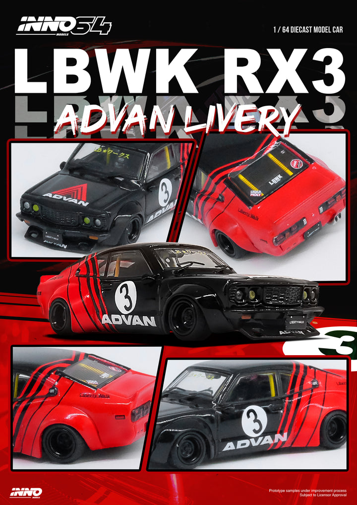 Inno64 1:64 LBWK MAZDA RX3 SAVANNA "ADVAN LIVERY" IN64-LBWKRX3-02