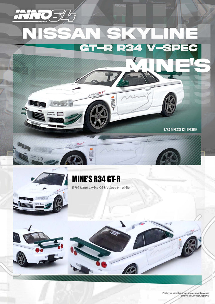 Inno64 1:64 NISSAN SKYLINE GT-R (R34) V-SPEC Tuned by "MINE'S" IN64-R34VS-MINES