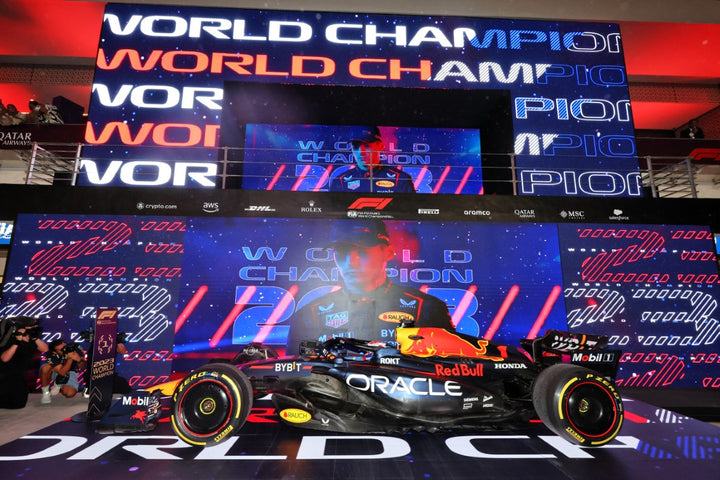 MINICHAMPS 1:12 RED BULL RACING HONDA RB19 - MAX VERSTAPPEN - 2ND PLACE QATAR SPRINT RACE - WORLD CHAMPION 2023