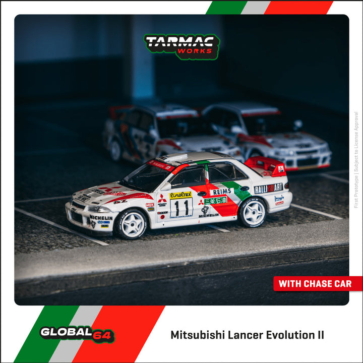 [Preorder] Tarmac Works 1:64 Mitsubishi Lancer Evolution II Rallye Monte-Carlo 1995 - White