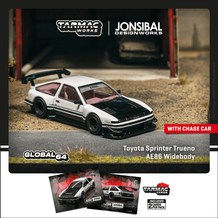 [Preorder] Tarmac Works 1:64 Toyota Sprinter Trueno AE86 Widebody by Jon Sibal Model Car + Trading Cards Combo Set