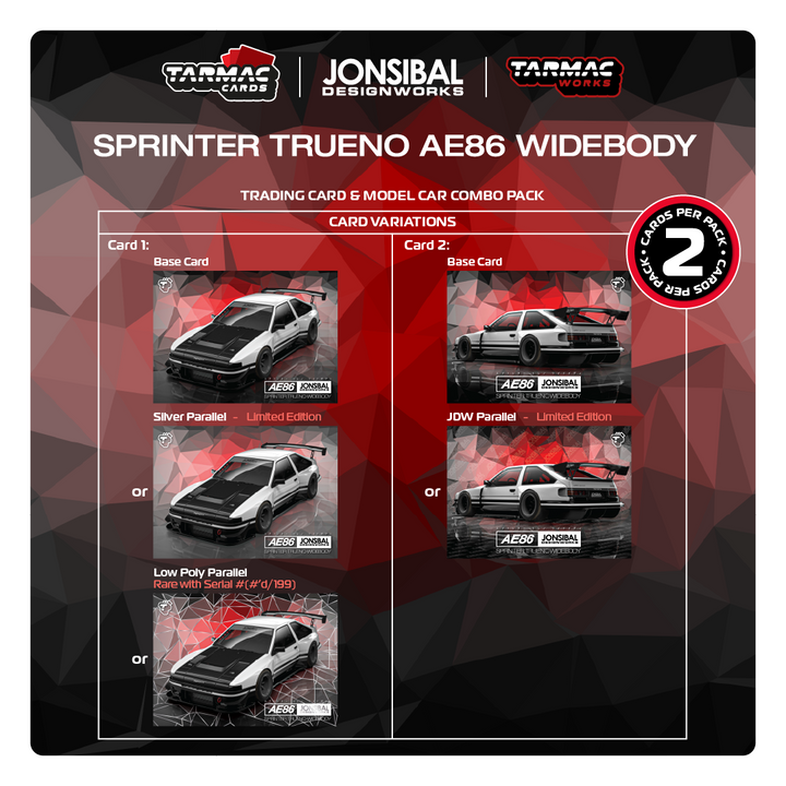 [Preorder] Tarmac Works 1:64 Toyota Sprinter Trueno AE86 Widebody by Jon Sibal Model Car + Trading Cards Combo Set