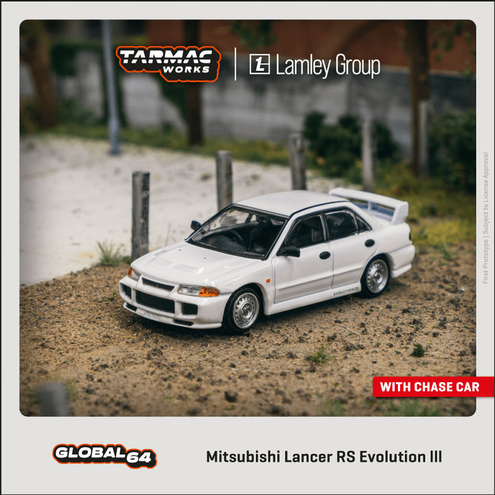 Tarmac Works 1:64 Mitsubishi Lancer RS Evolution III White T64G-050-RS Lamley Special Edition