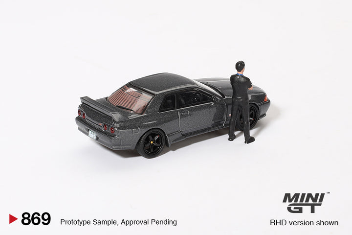 [Preorder] Mini GT 1:64 Nissan Skyline GT-R (R32) Nismo Gunmetal W/ Matsuda Figure Tsugio Matsuda Collection