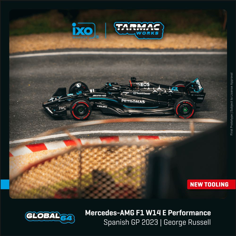 Tarmac Works 1:64 Mercedes-AMG F1 W14 E Performance Spanish Grand Prix 2023 George Russell T64G-F064-GR1