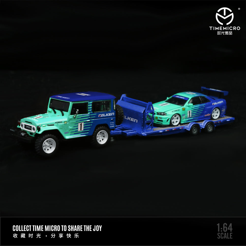 [Preorder] TimeMicro 1:64 Falken Nissan GTR34 and Toyota FJ40 Trailar (4 Varient)