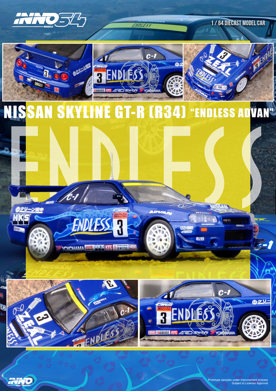 [Preorder] Inno64 1:64 NISSAN SKYLINE GT-R (R34) #3 "ENDLESS ADVAN" Super Taikyu Series 2002 Winner IN64-R34-STS02W