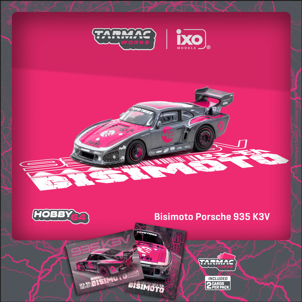 Tarmac Works 1:64 Bisimoto Porsche 935 K3V Model Car + Trading Cards Combo Set T64-079-K3V