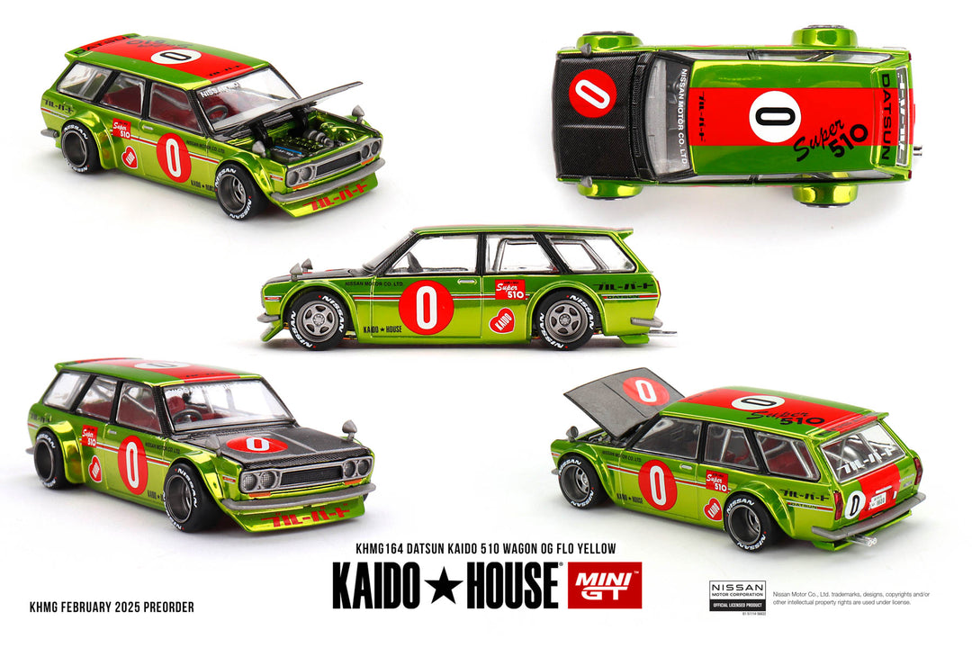 Kaido House + MINIGT Datsun KAIDO 510 Wagon OG Flo – Chrome Yellow KHMG164