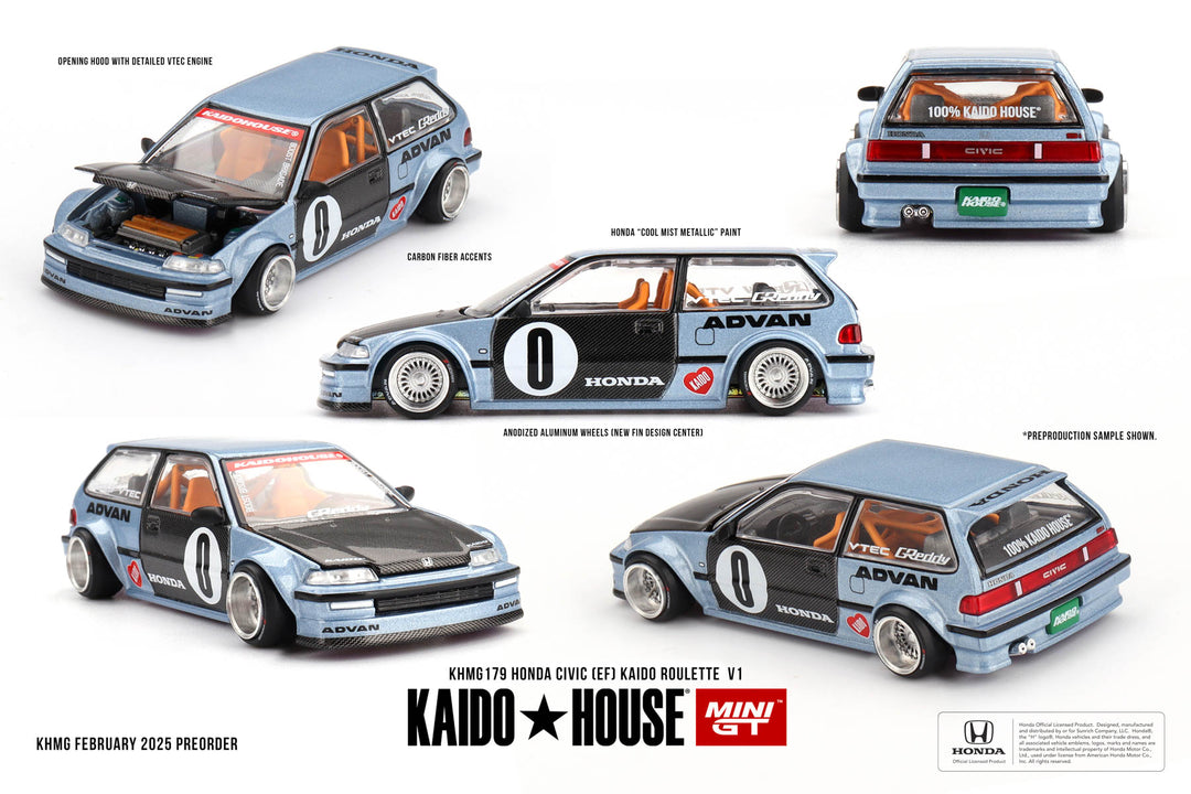 Kaido House + MINIGT Honda Civic (EF) Kaido Roulette V1- Light Blue KHMG179