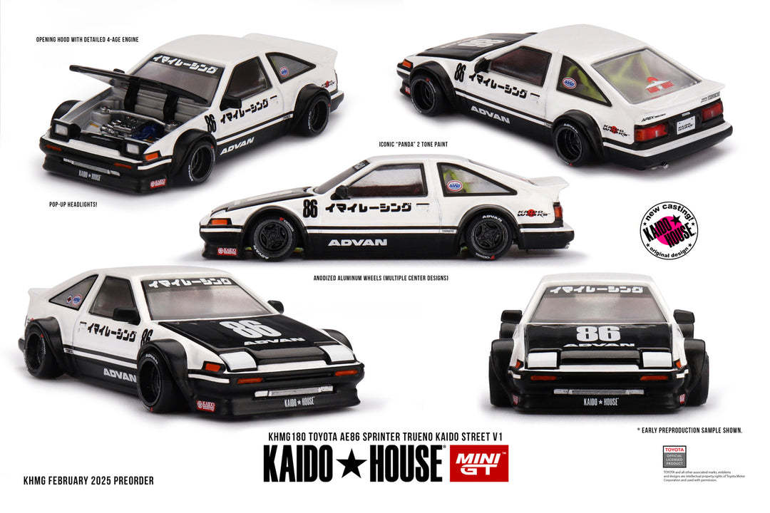 Kaido House + MINIGT Toyota AE86 Sprinter Trueno Kaido Street V1 White KHMG180