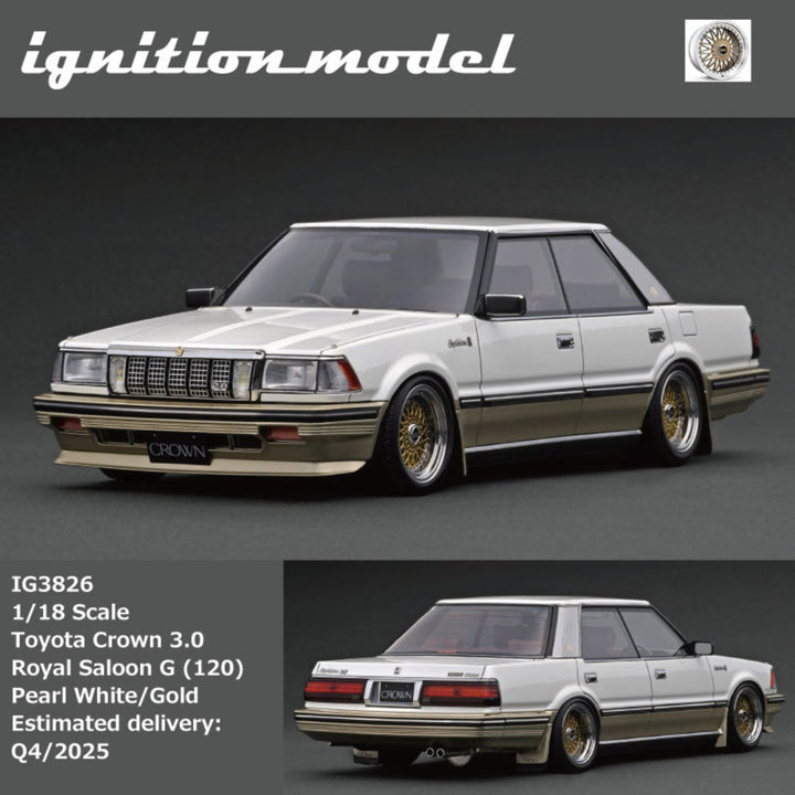 [Preorder] Ignition Model 1:18 Toyota Crown 3.0 Royal Saloon G (120) Pearl White/Gold (2 Colours)