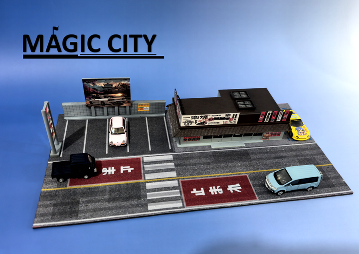[Preorder] Magic City 1:64 Japanese BBQ Restaurant & Parking Lot Scene 110080